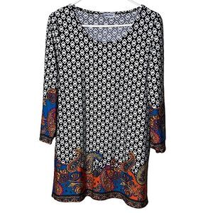 Star Vixen Womens Size XL Blouse Boho Chic Hippie Paisley Geometric Tunic Retro